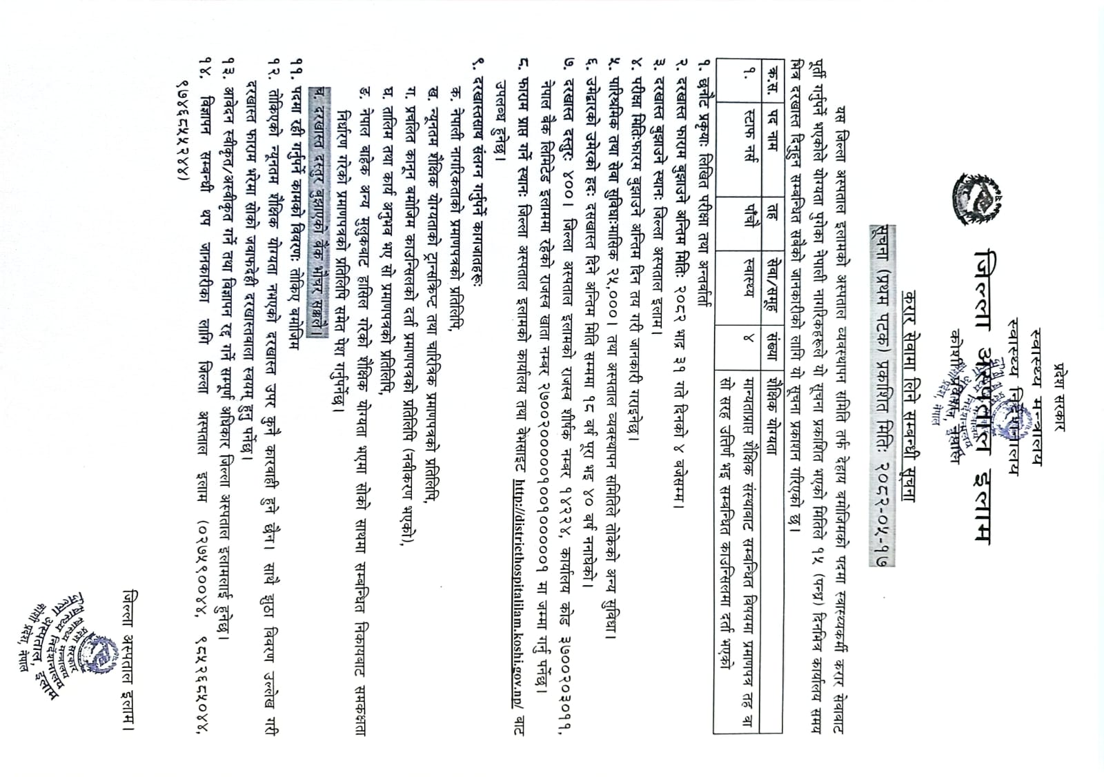 स्टाफ नर्स सम्बन्धी बिज्ञापन